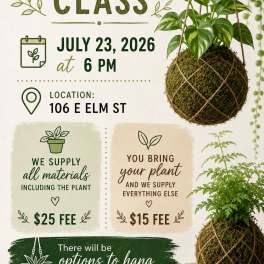 Kokedama Class -July 23, 2026 @ 6 pm