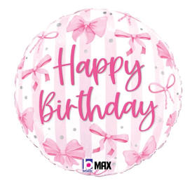 18" Pink Bow Happy Birthday Mylar