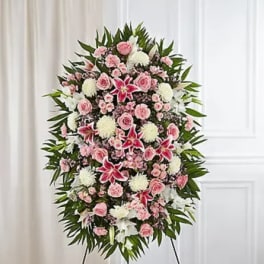 Standing spray white and pink