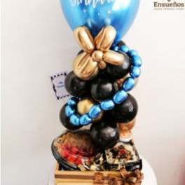 Torre Cumpleaños Deluxe Azul & Oro