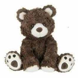 Brown teddy bear plush toy sitting on a white background