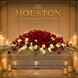 Red Rose & White Flower Casket Cover
