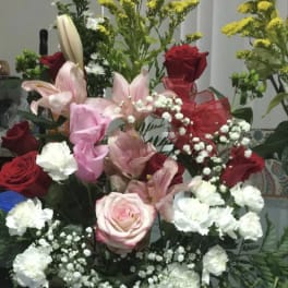 basket flowers roses