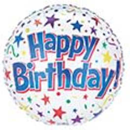 18" Happy Birthday Stars Multi colored Mylar