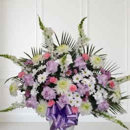 Lavender, pink and white floor basket