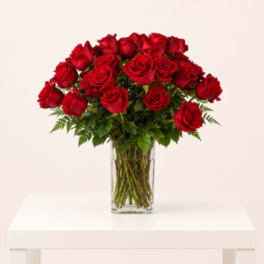12 Red Roses in Gathering Vase