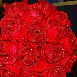 Bouquet of red roses with glitter accents