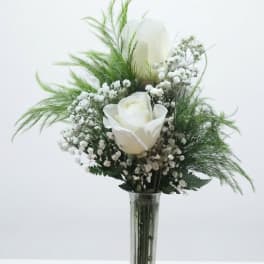 Two White Roses in Bud Vase