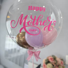 Clear balloon with pink "Happy Mother's Day" text and pastel balloons inside