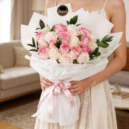 admiration Pink & White Roses wrapped Bouquet