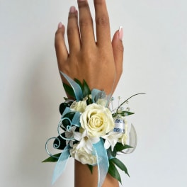 Blue and White Corsage