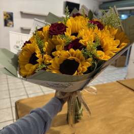 Sunflower & Red Rose Bouquet