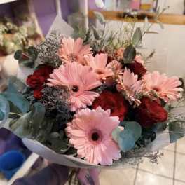 Pink Gerbera & Red Rose Bouquet