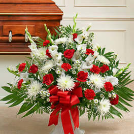 Tribute Red & White Floor Basket Arrangement