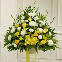 Heartfelt Sympathies Yellow Standing Basket