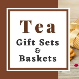 Tea gift set with a cup of tea and wrapped gift box