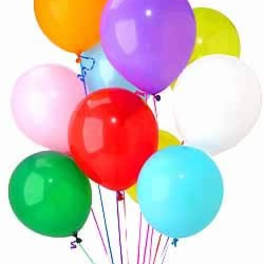 Cluster of colorful balloons on strings against a white background
