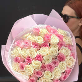50 Pink and White Roses Mixed Premium Bouquet
