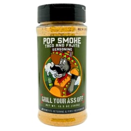 Jar of taco and fajita seasoning with a cartoon label