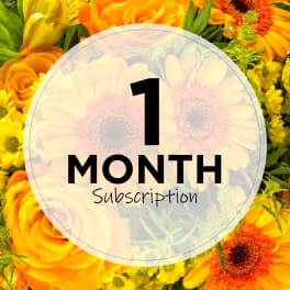 Bright yellow and orange flower arrangement with a "1 Month Subscription" overlay