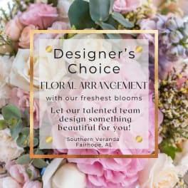 Designer’s choice floral arrangement with pink and white blooms