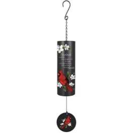 Hanging black memorial wind chime with cardinal and white flowers