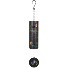 Black hanging wind chime with bird and leaf design