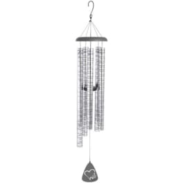 Hanging metal wind chime with silver tubes and a heart-shaped pendant