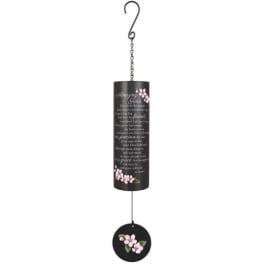 Black hanging memorial wind chime with pink flower accents