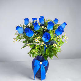 Simple Long Stem Blue Roses