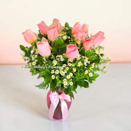Simple Long Stem Baby Pink Roses