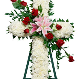 White Cross Standing Spray