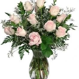 Soft Pink Dozen Rose Arrangement