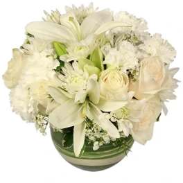 White Bubble Bowl Vase of Flowers