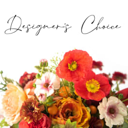 Mixed bouquet with bright poppies and peach, pink, and white blooms