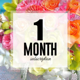 Colorful bouquet background with a "1 MONTH subscription" label