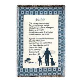 Blue woven blanket with a father poem and silhouette scene