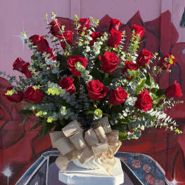 Grand Red Rose And Eucalyptus Floral Arrangement