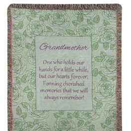 Floral-patterned blanket with a grandmother tribute message