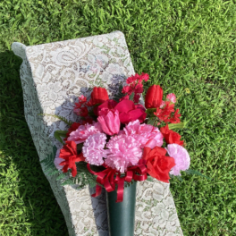 Red & Pink Silk Cemetery Cone