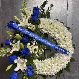 Blue funeral arrangement