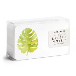 Clear plastic box of Little Notes cards with a green leaf design