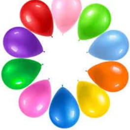 Colorful balloons arranged in a circle on a white background
