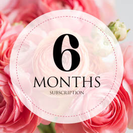 Pink ranunculus flowers with a "6 months subscription" label
