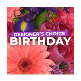 Colorful bouquet with a birthday message overlay