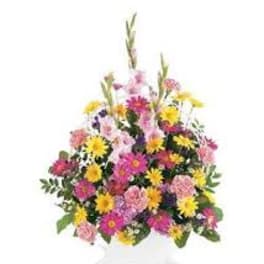 Colorful mixed flower arrangement with tall stems
