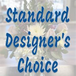 Blue text over a blurred floral bouquet background