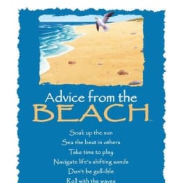 Beach-themed card with a seagull and the words "Advice from the BEACH"