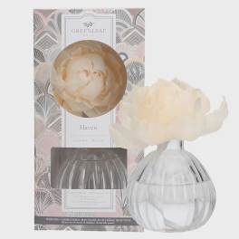Cream flower diffuser in a clear glass bottle with boxed packaging