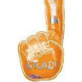 Orange foam finger balloon with the word GRAD